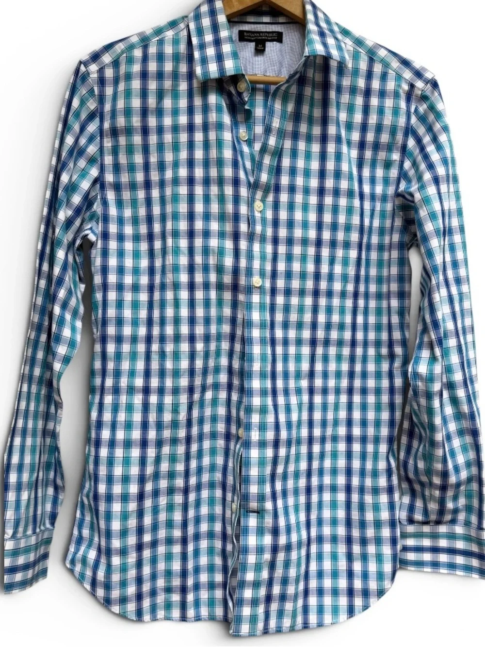 Banana Republic Green Blue White 100% Cotton Casual Shirt Slim Fit Medium